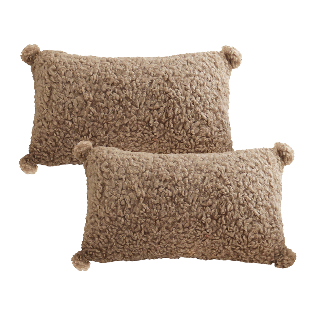 SOGA 2X 11.8 x 19.7 inches Brown Fuzzy Pom-Pom Rectangular Pillowcases