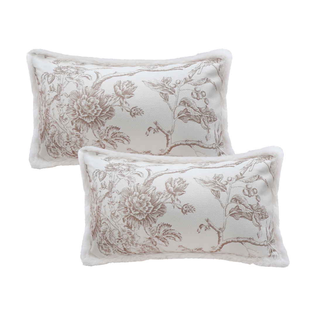 SOGA 2X 11.8x19.7in Taupe Floral Embroidered Pillowcases Decorative Lumbar 