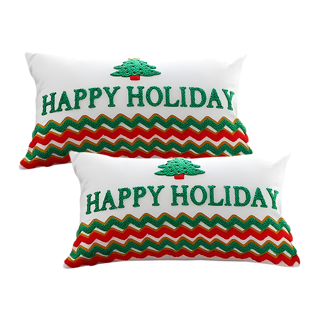 SOGA 2X 15.7×23.6in Cheerful "Happy Holidays" Tree Decorative Pillowcases