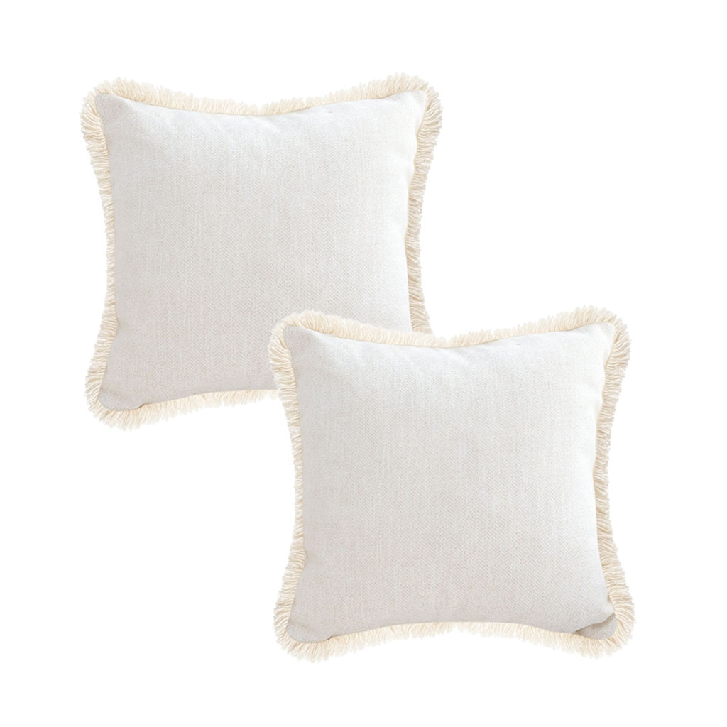 SOGA 42x45cm Premium Linen Throw Pillow Cover –Cream White with Fringe Trim