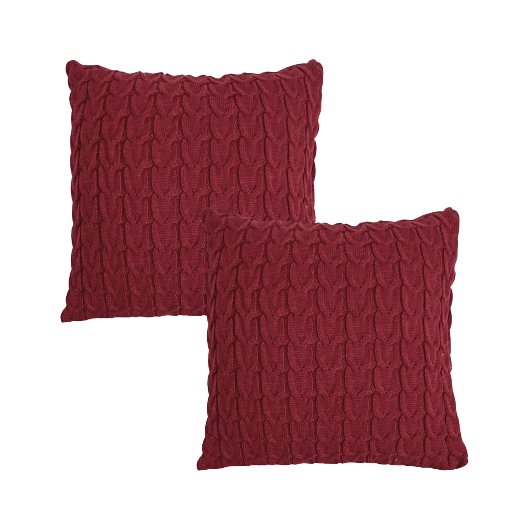 SOGA 2X 45cm Deep Red Cable Knit Decorative Pillowcases – Cozy Lumbar Cover