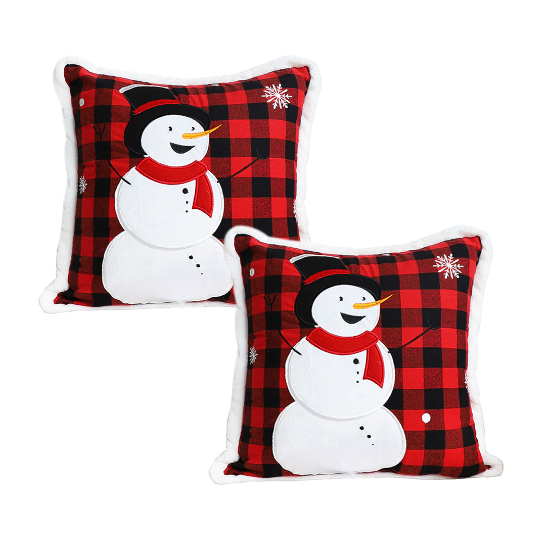 SOGA 2X 17.7 inches Holiday Snowman Decorative Pillowcase (Red Plaid)