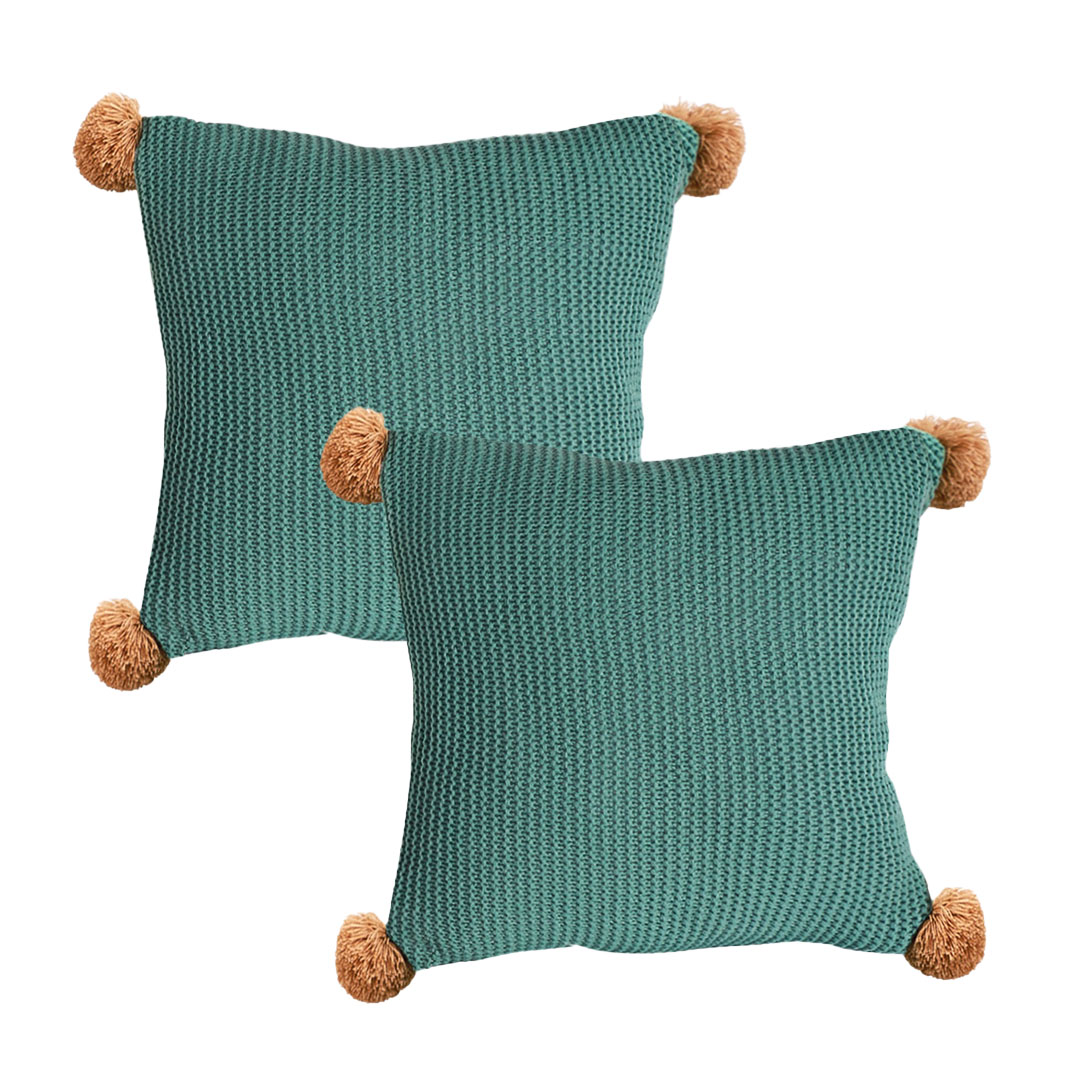 SOGA 2X 17.7 inches Pillowcase with Decorative Pom-Poms (Sage Green)