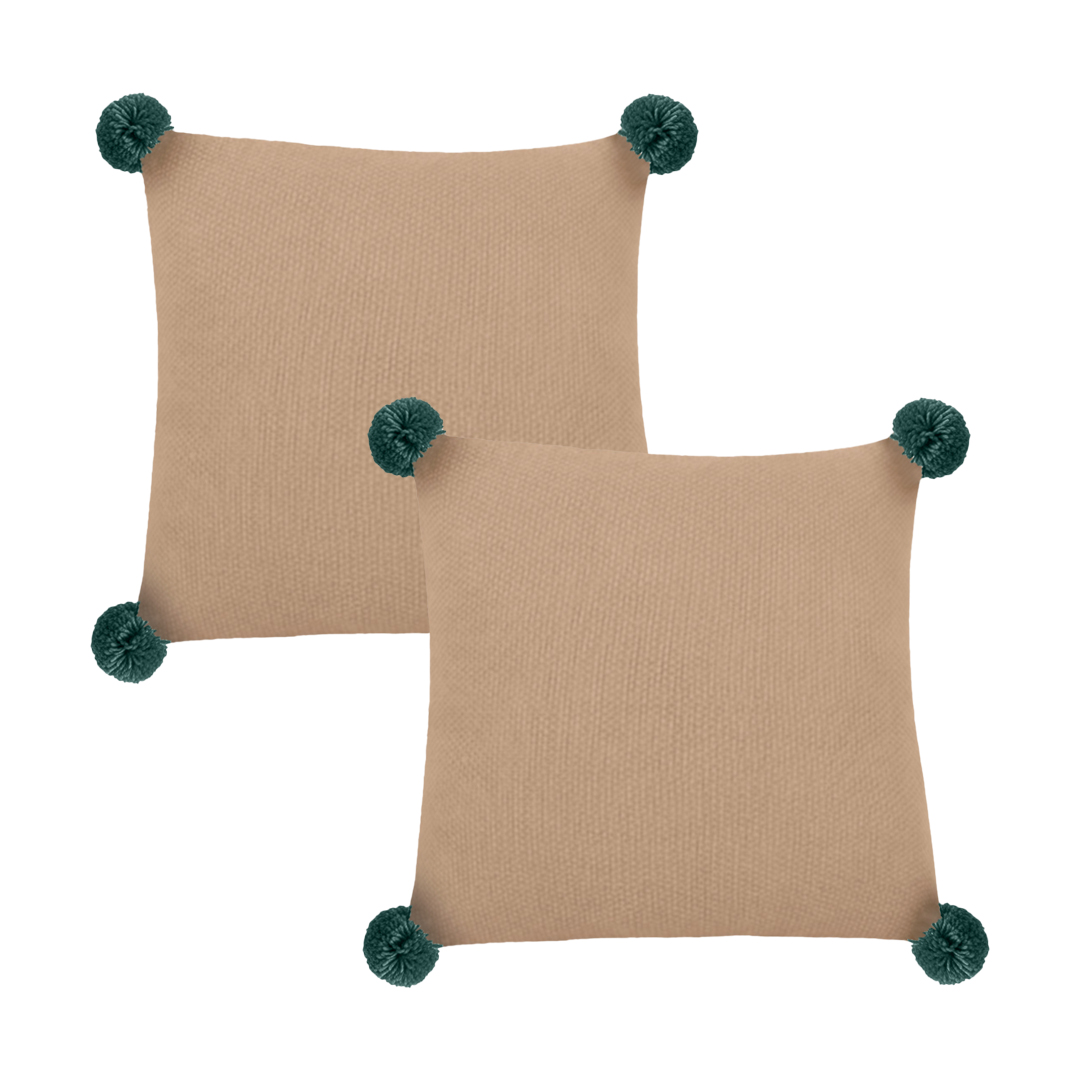 SOGA 2X 17.7 inches Knit Pillowcase with Decorative Pom-Poms (Warm Beige)