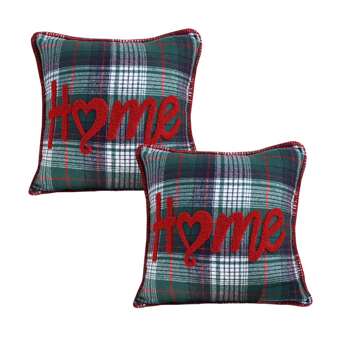 SOGA 2X 17.7 inches Rustic Plaid "Home" Accent Decorative Pillow Covers