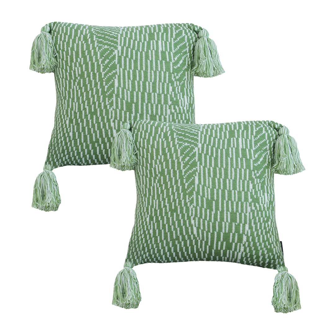 SOGA 2X 17.7 inches Sage Chevron Tassel Decorative Pillowcases