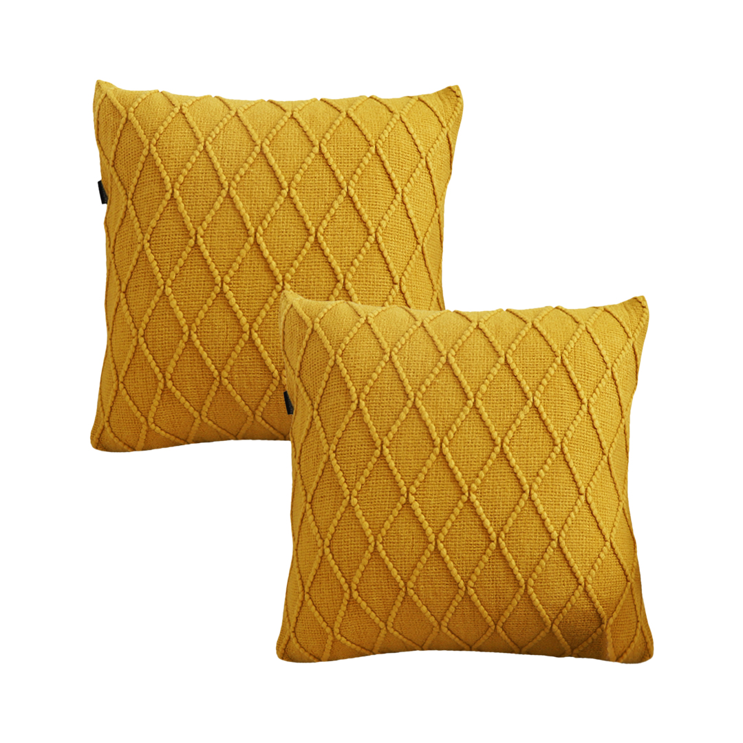 SOGA 2X 17.7 inches Sunshine Yellow Diamond Knit Decorative Pillowcases