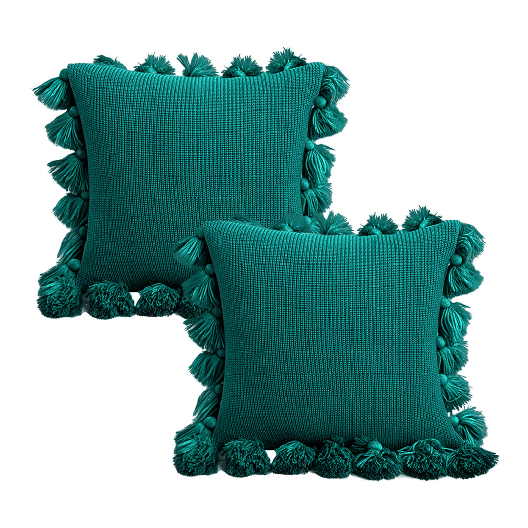 SOGA 2X 17.7 inches Pillowcase with Decorative Pom-Pom Trim Emerald Green
