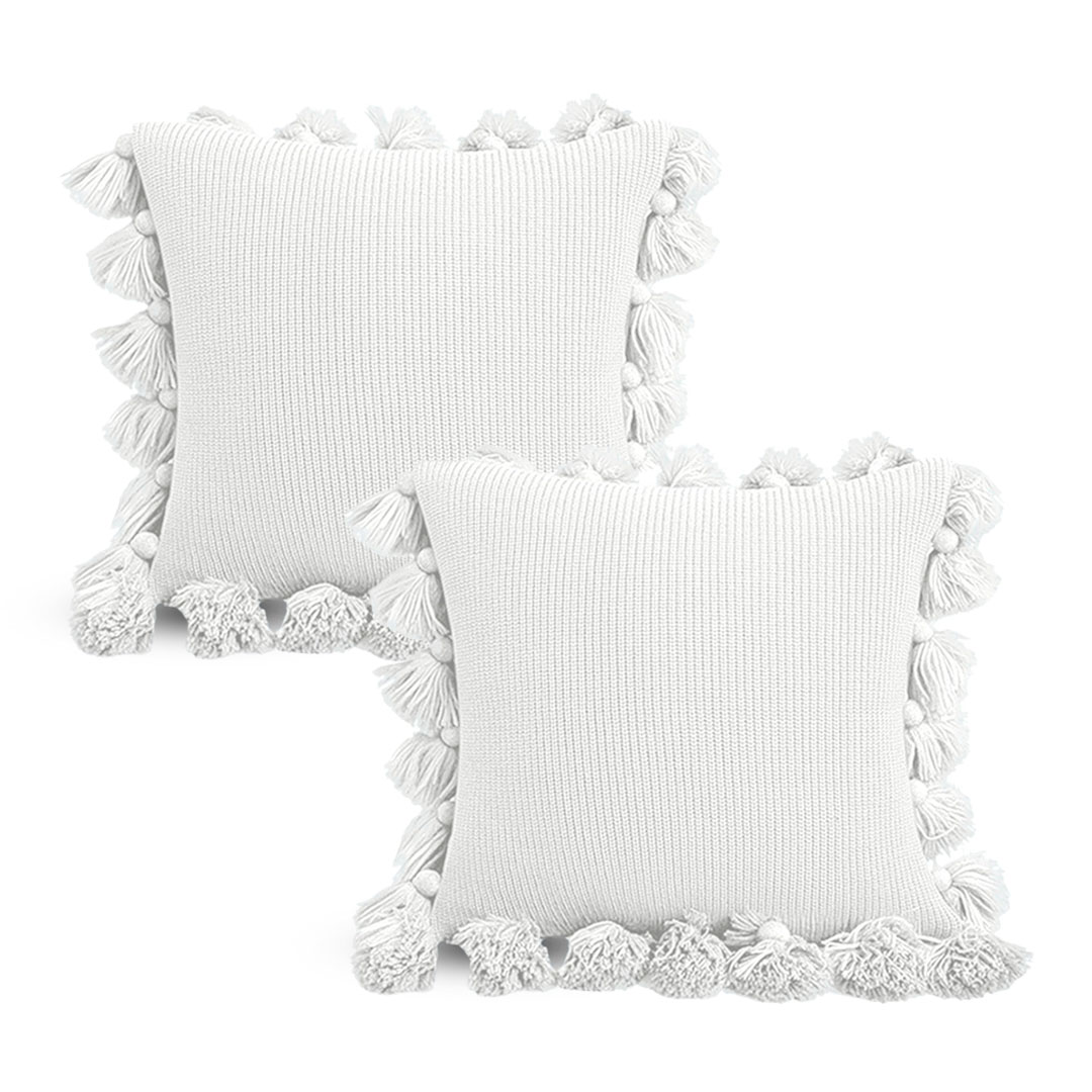 SOGA 2X 17.7 inches Pillowcase with Decorative Pom-Pom Trim (Pure White)
