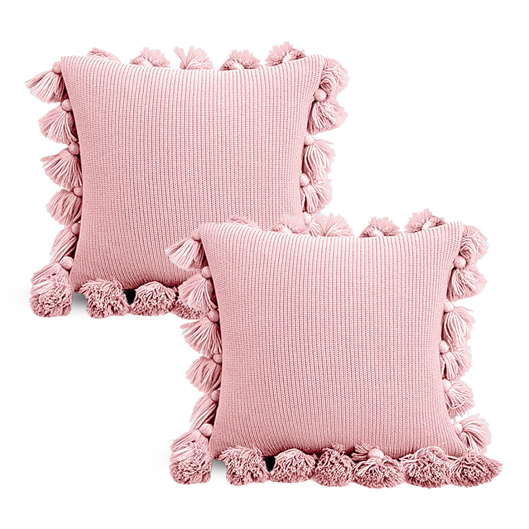 SOGA 2X17.7 inches Pillowcase with Decorative Pom-Pom Trim (Soft Pink)
