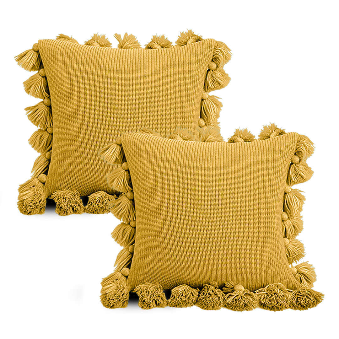 SOGA 2X 17.7 inches Pillowcase with Decorative Pom-Pom Trim Sunny Yellow