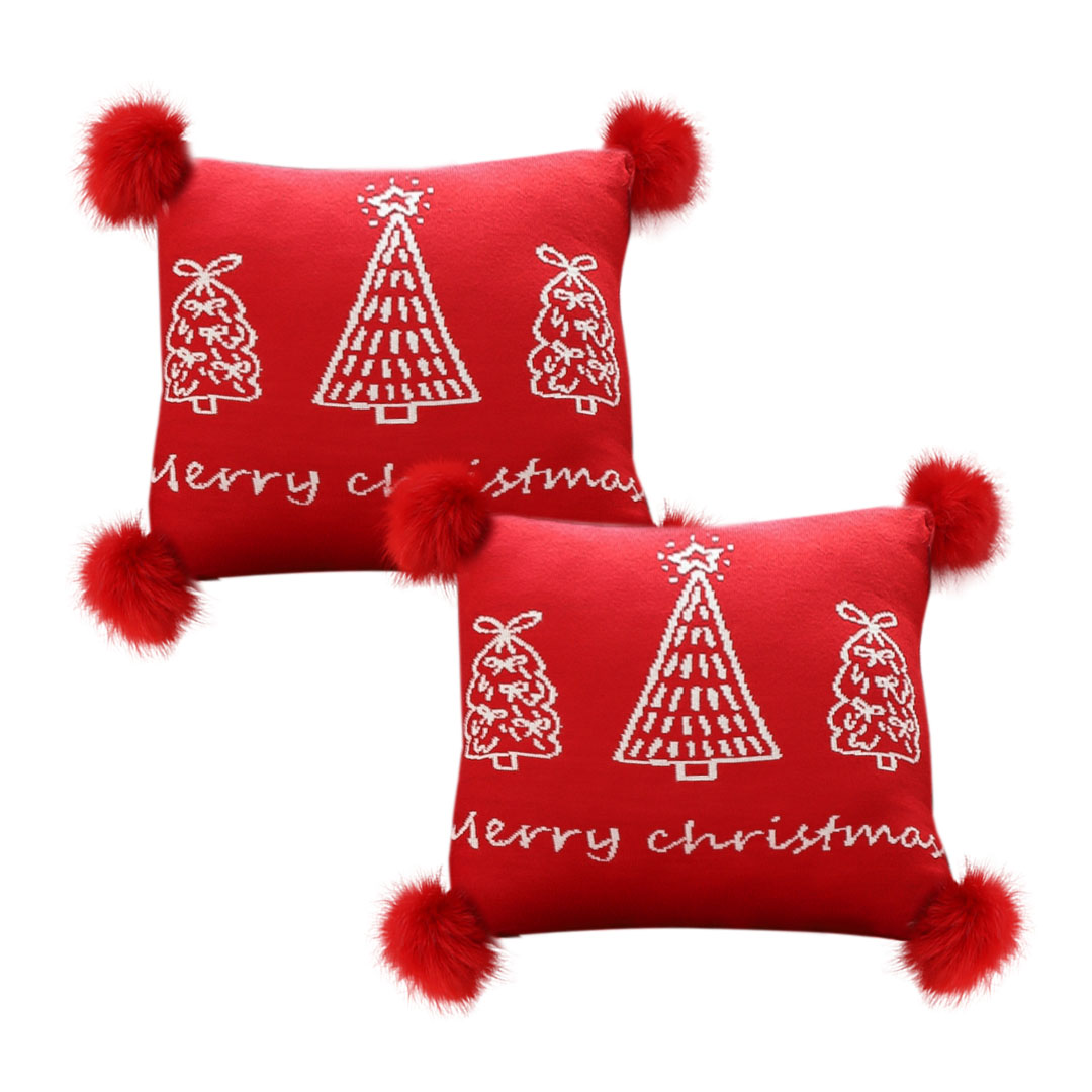 SOGA 2X 17.7 inches Whimsical Red Christmas Tree Decorative Pillowcases