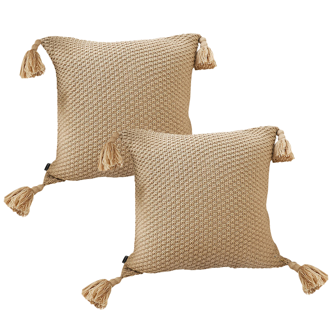 SOGA 2X 50cm Chunky Knit Decorative Pillowcases (Warm Beige)