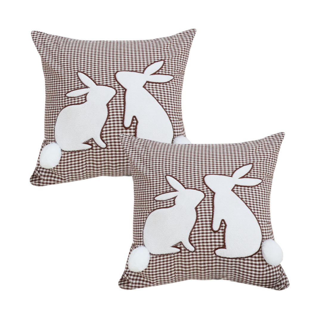 SOGA 2X 17.7 inches Brown Gingham Bunny Decorative Pillowcases – Cozy Cover
