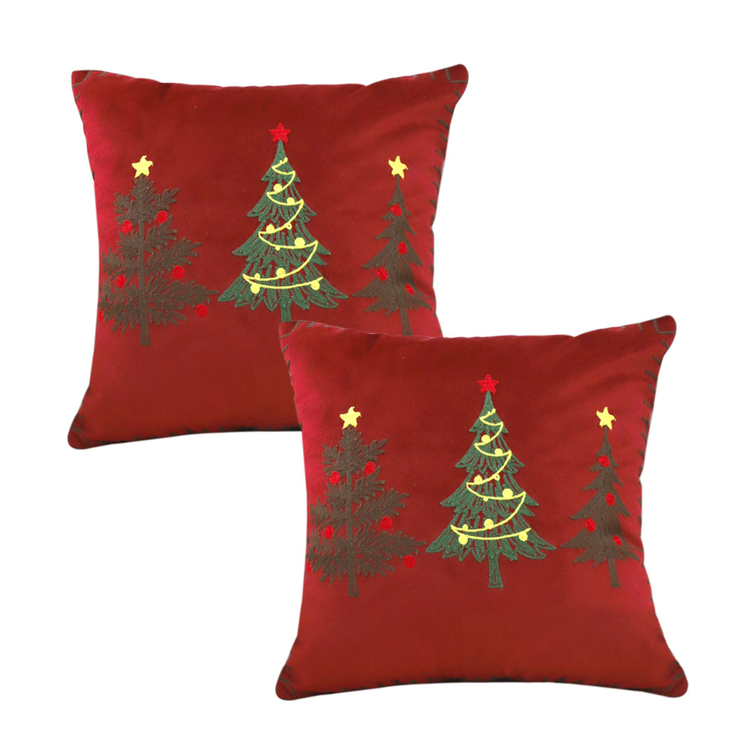 SOGA 2X 17.7 inches Red Christmas Tree Trio Decorative Pillowcases