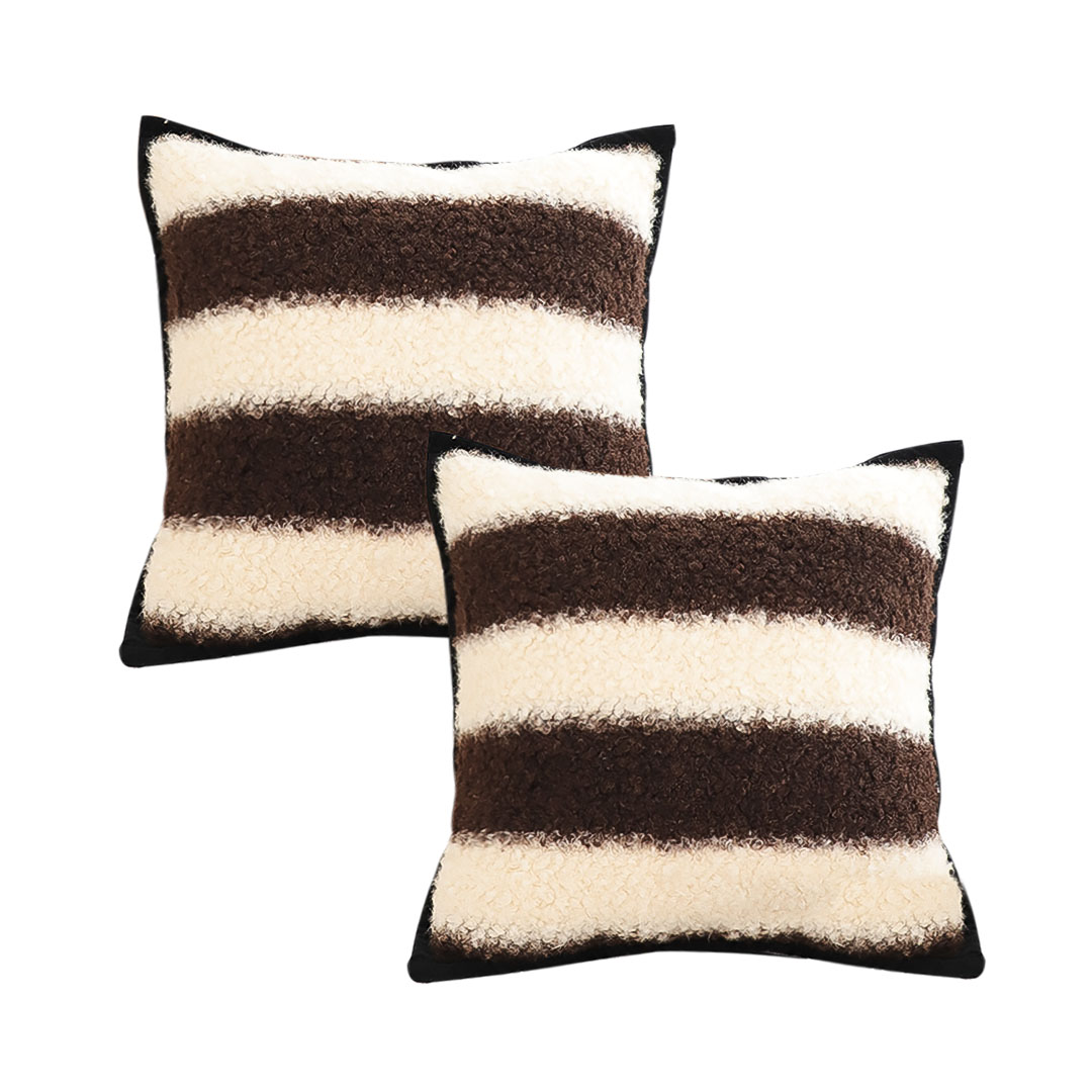 SOGA 2X 17.7 inches Cozy Brown & Cream Striped Bouclé Square Pillowcases