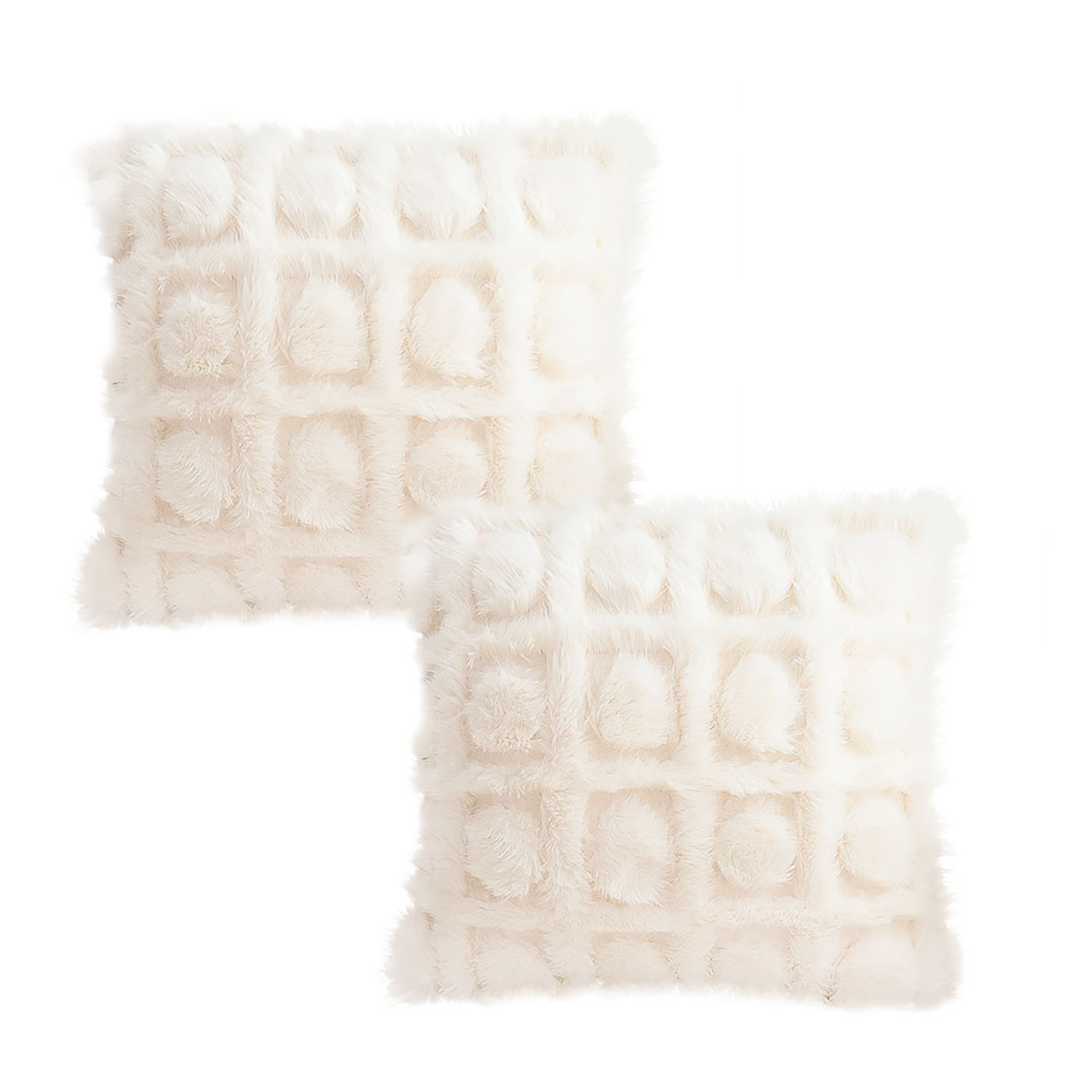 SOGA 2X 45cm Cream Pom-Pom Grid Decorative Pillowcases – Cozy Accent Covers