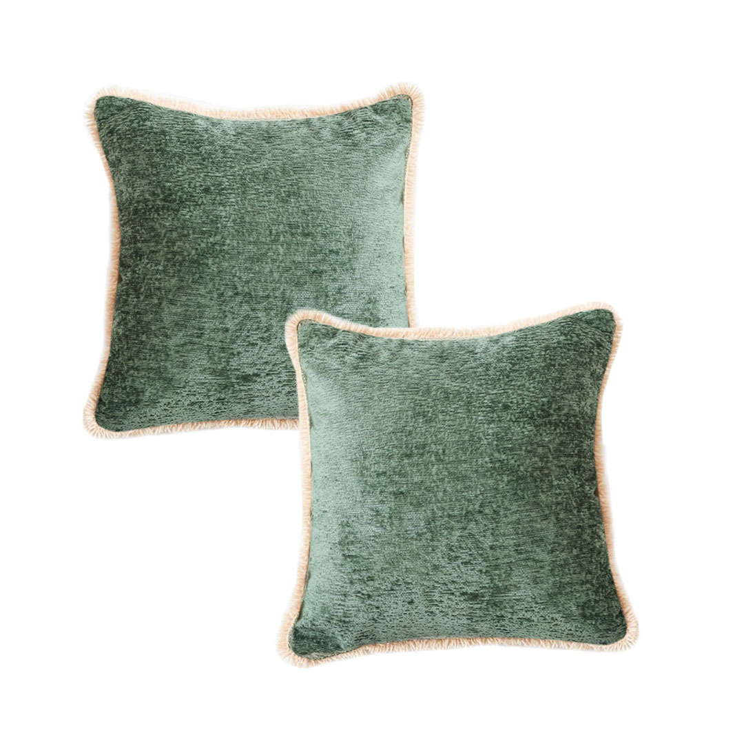 SOGA 2X 17.7 inches Emerald Green Chenille Pillowcase with Decorative Edge