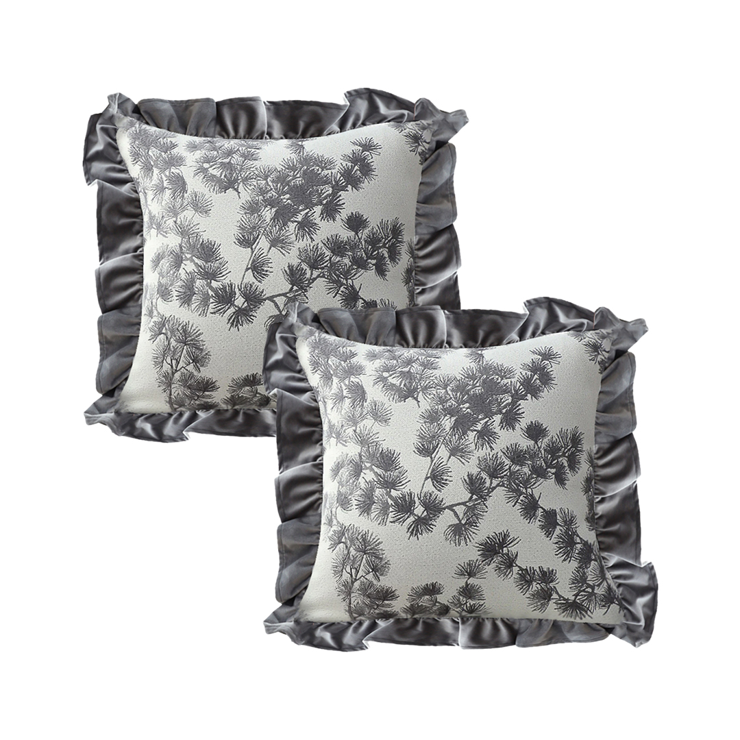 SOGA 2X 17.7 inches Gray Floral Pillowcases with Ruffle Decorative Covers