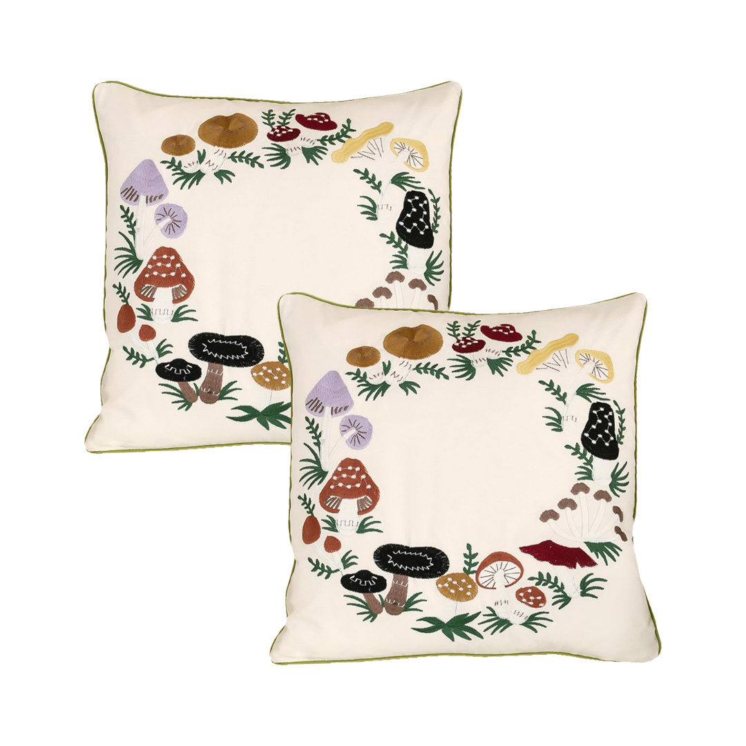 SOGA 2X 17.7 inches Mushroom Embroidered Pillow Covers