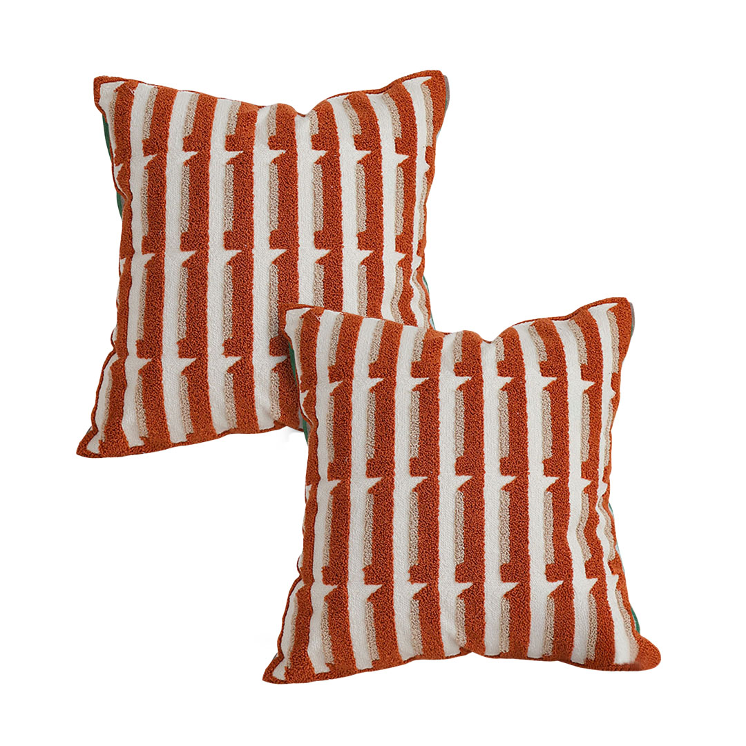 SOGA 2X 17.7inches Rust Orange & Off-White Striped Decorative Pillowcases