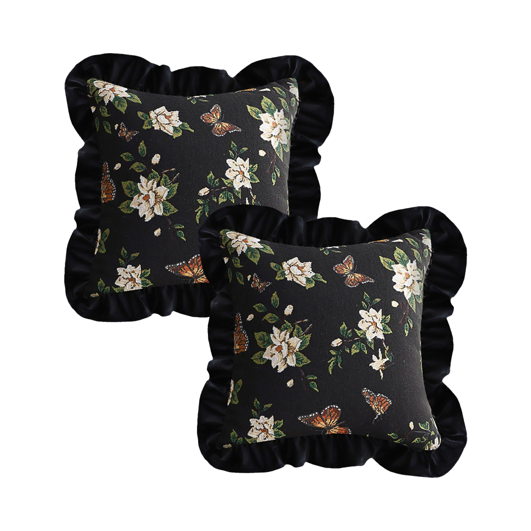SOGA 2X 17.7 inches Vintage Decorative Embroidered Black Throw Pillowcases