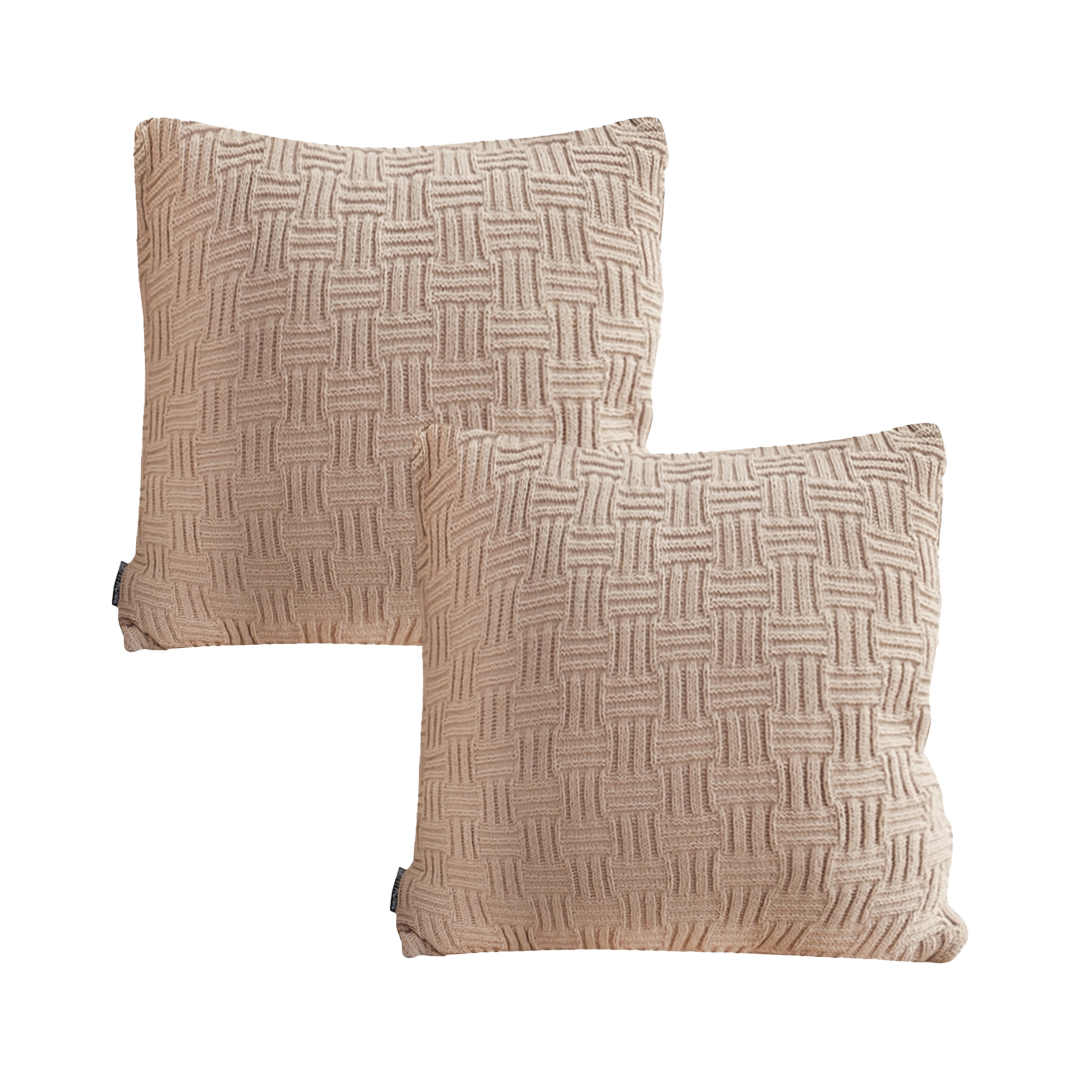 SOGA 2X 17.7 inches Woven Grid Knit Decorative Pillowcase - Taupe Beige
