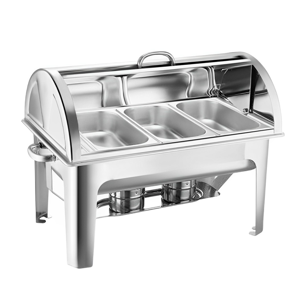 3L Triple Tray Stainless Steel Roll Top Chafing Dish Food Warmer 3L Triple Tray Stainless Steel Roll Top Chafing Dish Food Warmer