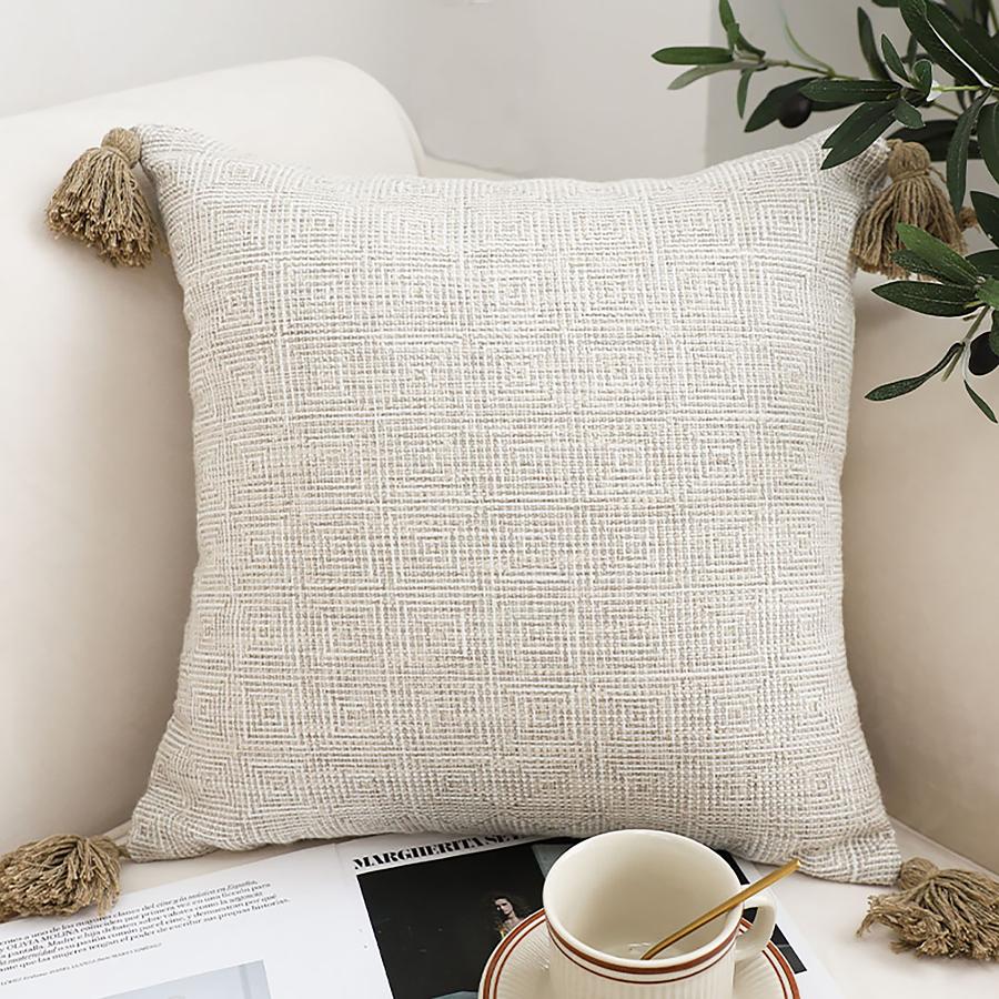 SOGA 50cm Beige Rib Knit Throw Pillow Cover – Soft Decorative Cushion Case