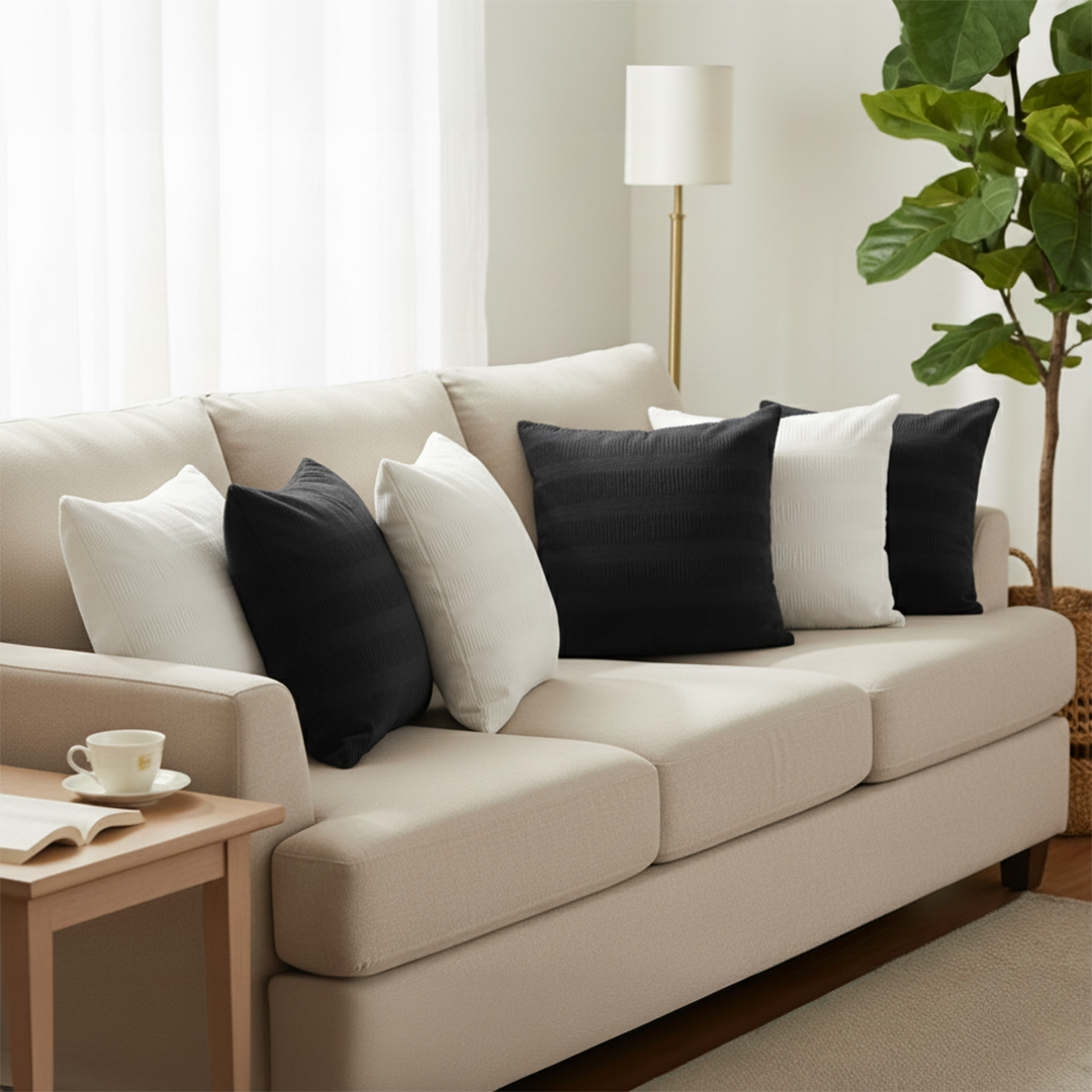 SOGA 6PC 45cm Cream & Black Velvet Corduroy Pillow Cover Set – Decorative C