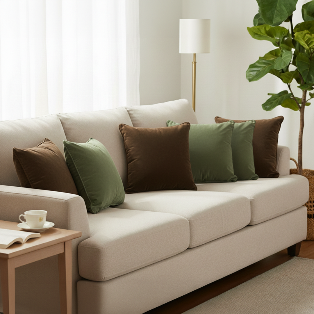 SOGA 6PC 45cm Velvet Pillow Set – 3 Rich Brown & 3 Sage Green Decorative Co