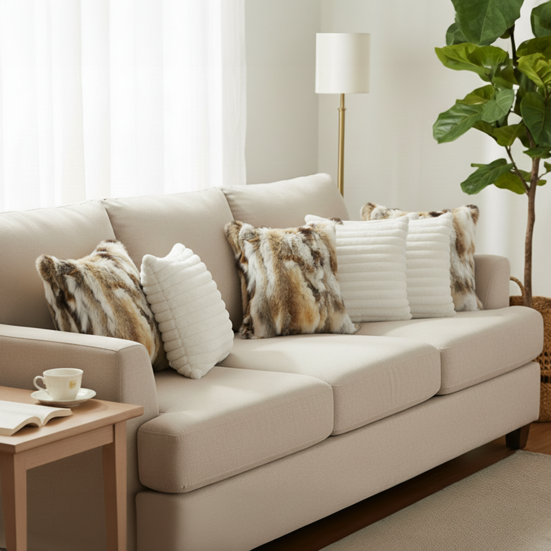 SOGA 6PC 45cm Pillow Set – 3 Mixed Faux Fur Luxury & Elegant White Texture