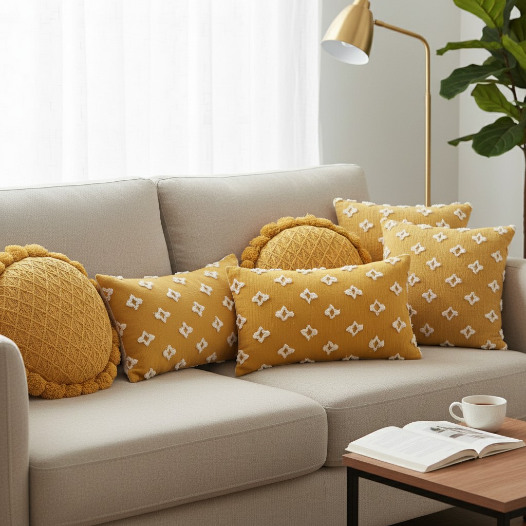 SOGA 6PC Yellow Diamond Elegance & Quilted Pillowcase Set – 45cm Covers