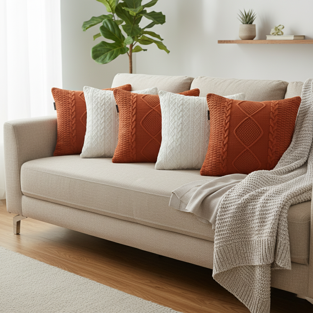 SOGA 5PC Cable Knit Diamond & Cable Knit Pure Pillow Covers for Sofa Décor