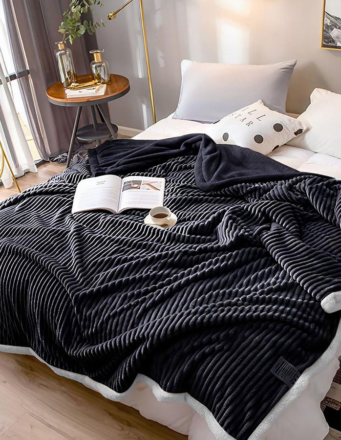 SOGA Black Throw Blanket – Soft Cozy Fleece for Sofa & Bed