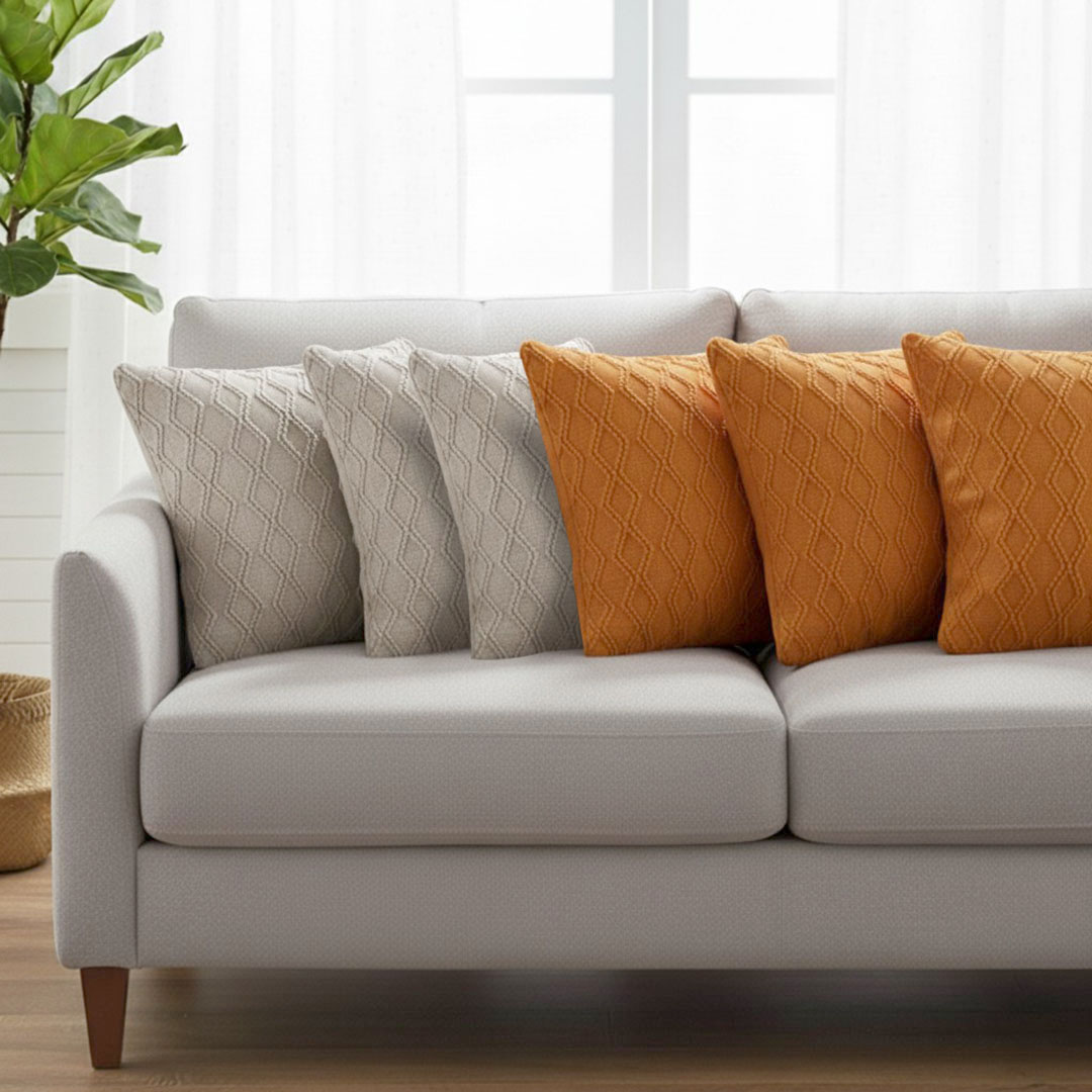 SOGA 6PC 3x 45cm Burnt Orange & 3x 45cm Warm Beige Diamond Knit Pillowcase 