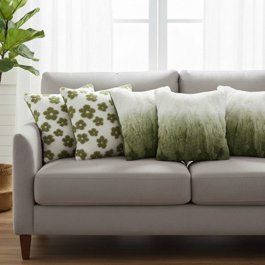 SOGA 5PC Ombre Faux Fur & Garden Bloom Pillow Cover Set for Sofa Décor