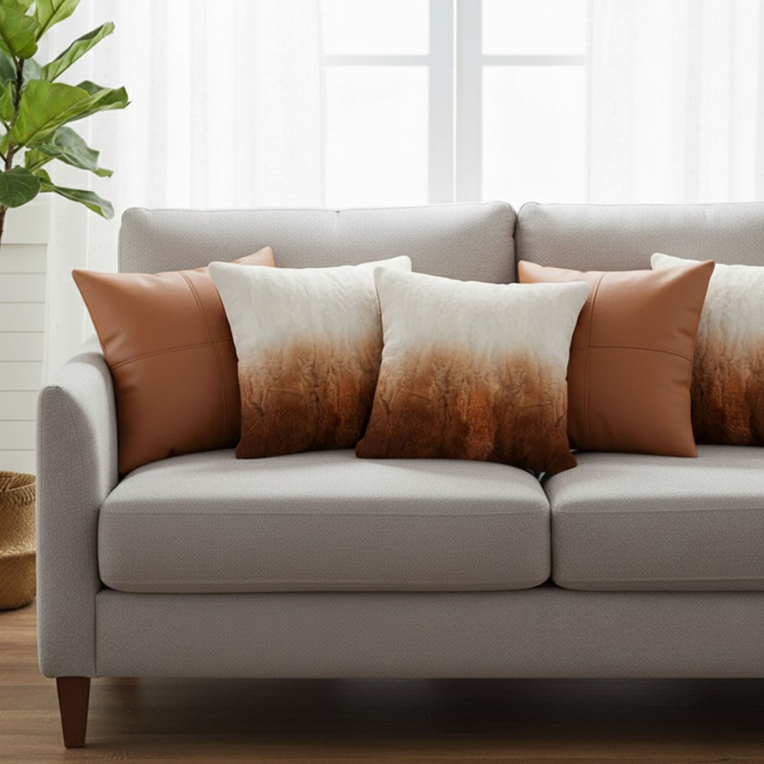 SOGA 5PC Gradient Faux Fur & Terracotta Textured Pillow Cover Set for Home 