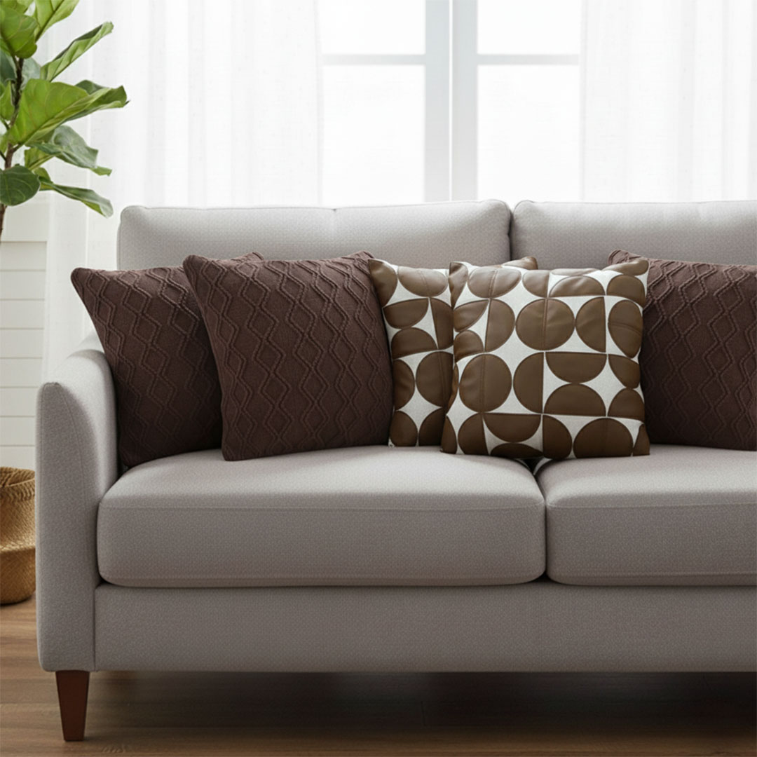 SOGA 5PC 3x Chocolate Diamond Knit  2x Retro Geometric Circle Pillow Covers