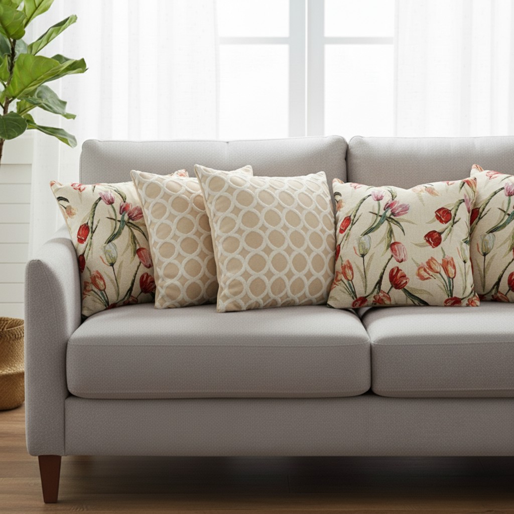 SOGA 5PC Quilted Diamond & Light Botanical Floral Pillow Covers