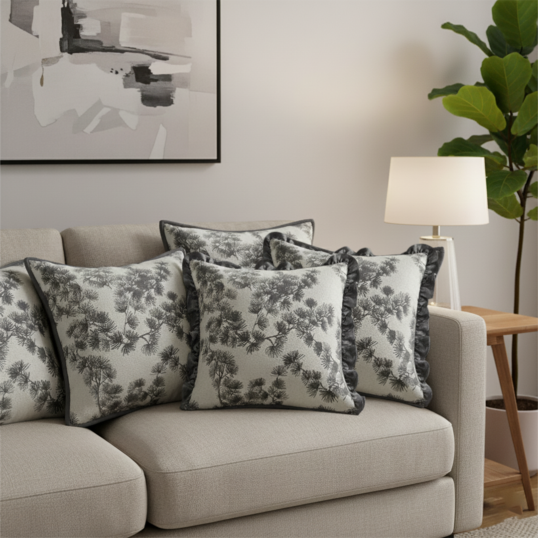 SOGA 6PC 45cm Gray Floral Ruffle Pillow Set – Dark Gray Decorative Covers 