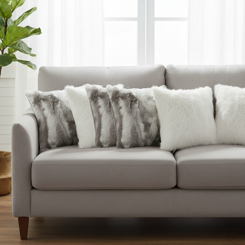 SOGA 6PC 45cm Pillow Set – 3 Pure White Textured & 3 Premium White Faux Fur
