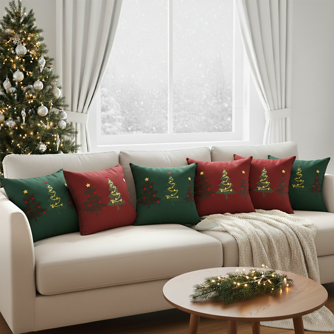 SOGA 6PC Christmas Tree Pillowcase Set 45cm Red& Green Holiday Pillow Cover