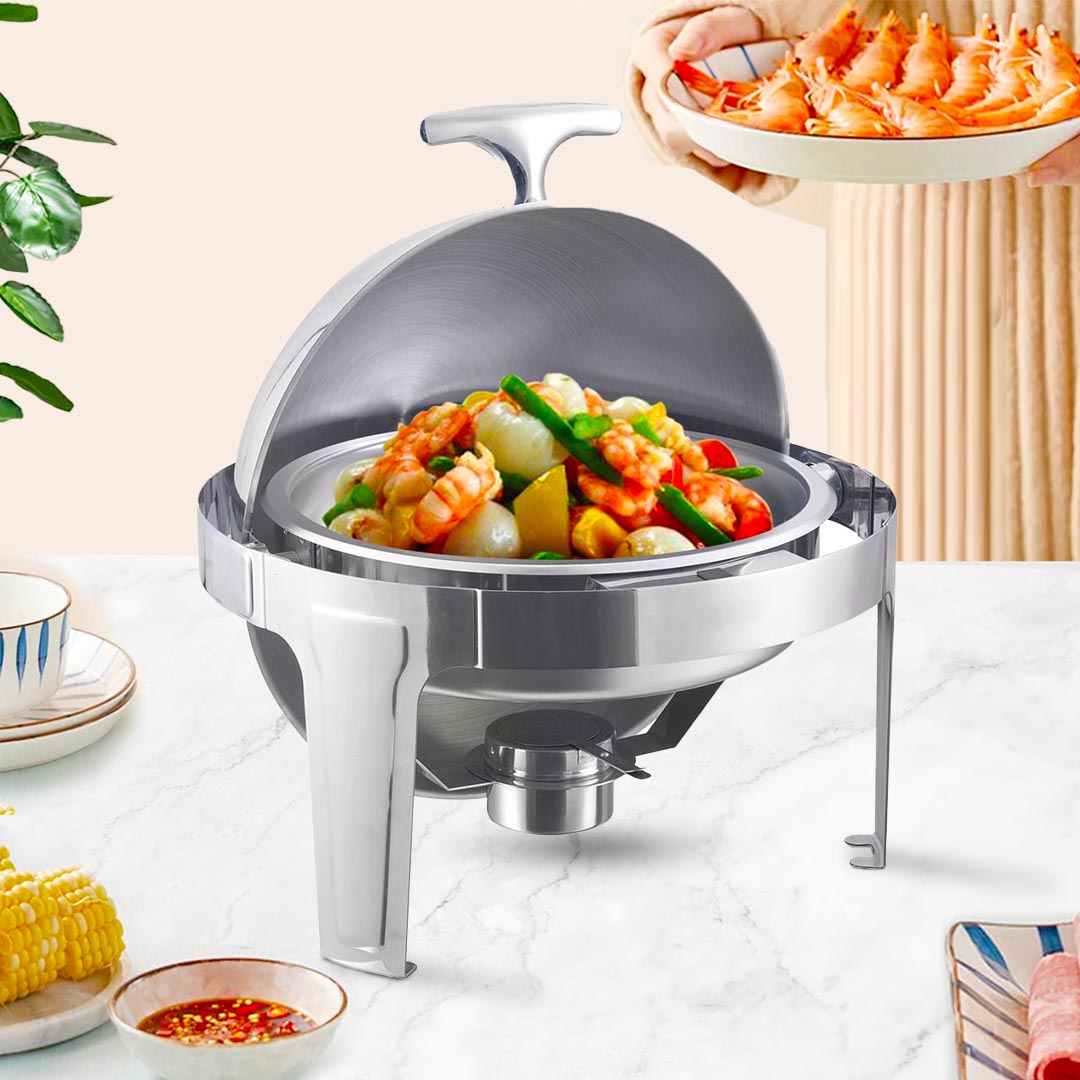 6L Stainless Steel Chafing Food Warmer Catering Dish Round Roll Top