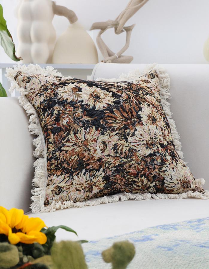 SOGA 50cm Vintage Oil Painting Raised Throw Pillow – Decorative Embroidered