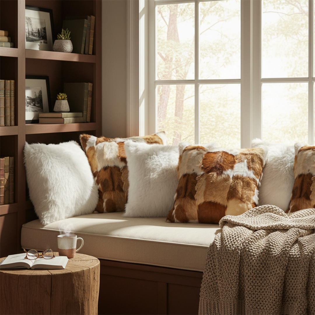 SOGA 6PC Cowhide Patchwork & White Textured 45cm Decorative Pillow Covers