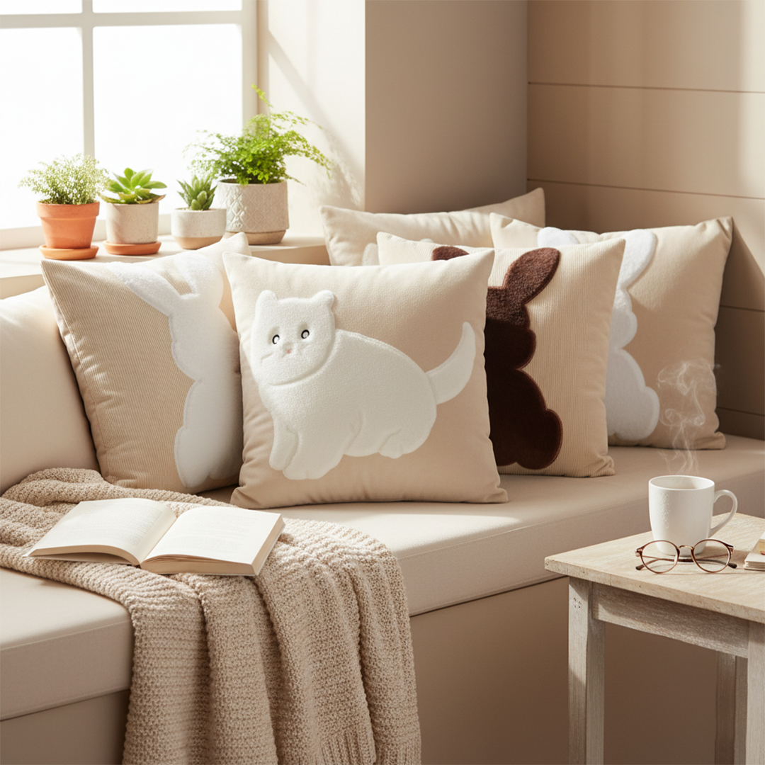 SOGA 6PC 45cm Animal Silhouette Pillow Set – Bunny & Cat pillow Covers