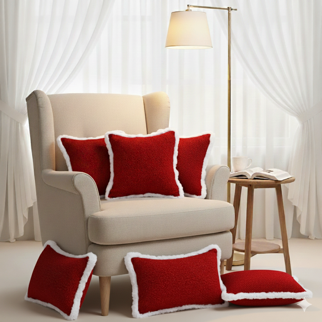 SOGA 6PC Plush Crimson Red & Luxe Burgundy Pillow Cover Set – 45cm & 30x50c
