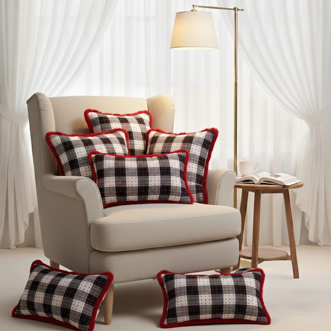 SOGA 6PC CozyFest Buffalo Plaid Pillow Cover Set – 4x 45cm & 2x 30x50cm