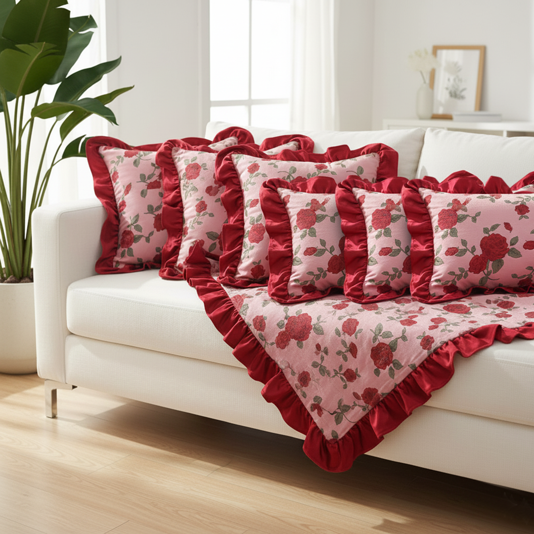 SOGA 6PC Rose Ruffle Pillowcase Set –30x50cm Red, 45cm Burgundy pillowcover